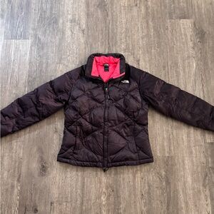 The North Face Women's Black Puffer Jacket with Pink Interior
